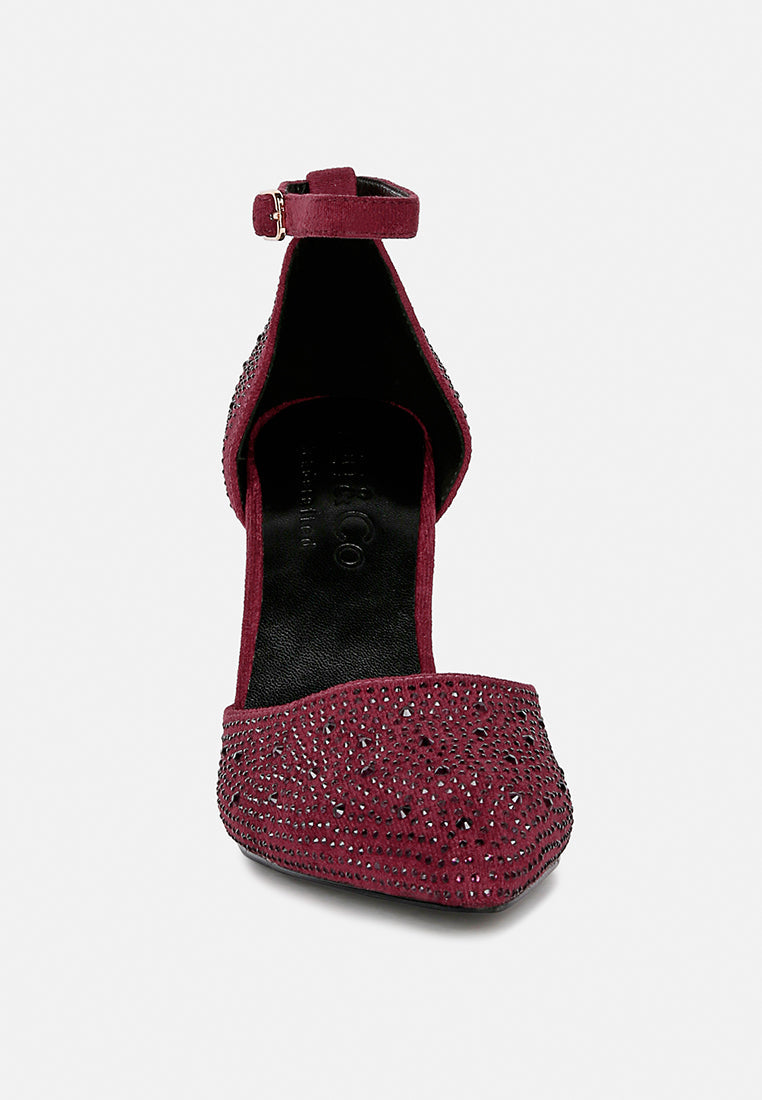 CULVER Rhinestone Embellished Block Heel Sandals In Burgundy