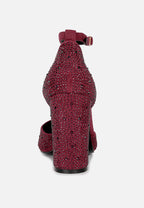  CULVER Rhinestone Embellished Block Heel Sandals In Burgundy