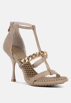  DAKOTA Metal Chain Embellishment Sandals In Latte