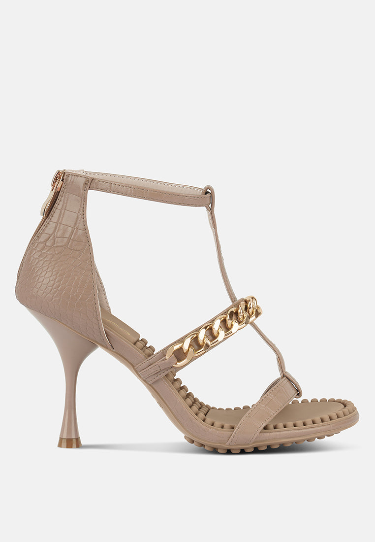  DAKOTA Metal Chain Embellishment Sandals In Latte