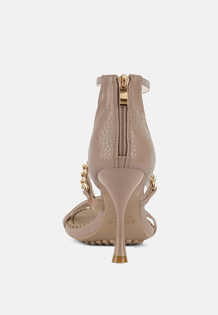  DAKOTA Metal Chain Embellishment Sandals In Latte