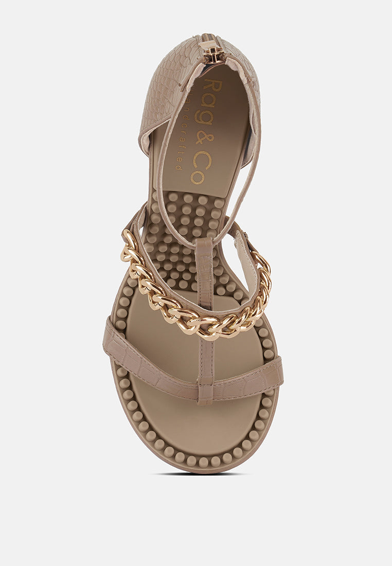  DAKOTA Metal Chain Embellishment Sandals In Latte