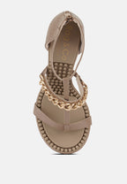  DAKOTA Metal Chain Embellishment Sandals In Latte