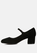  DALLIN Suede Block Heel Mary Janes In Black