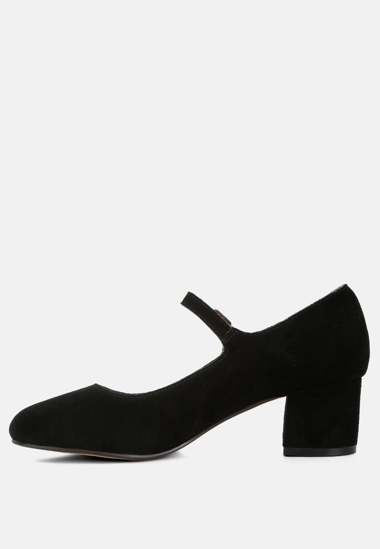  DALLIN Suede Block Heel Mary Janes In Black