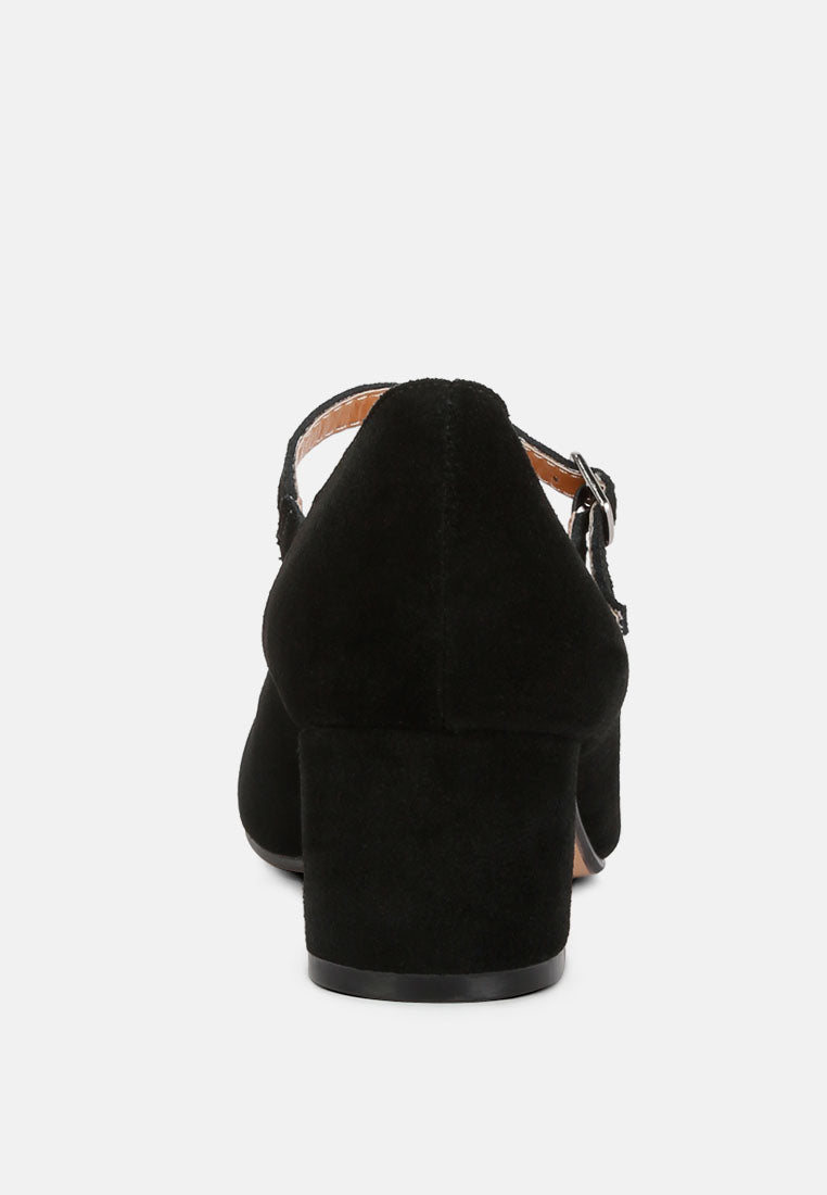  DALLIN Suede Block Heel Mary Janes In Black