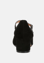  DALLIN Suede Block Heel Mary Janes In Black
