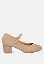  DALLIN Suede Block Heel Mary Janes In Sand