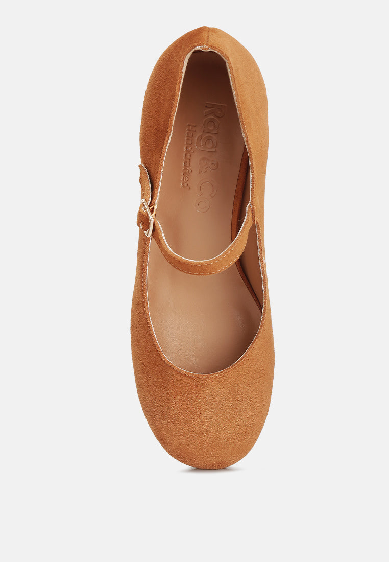  DALLIN Suede Block Heel Mary Janes In Tan