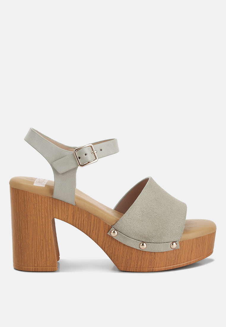  Daniela Genuine Suede Leather High Block Sandals
