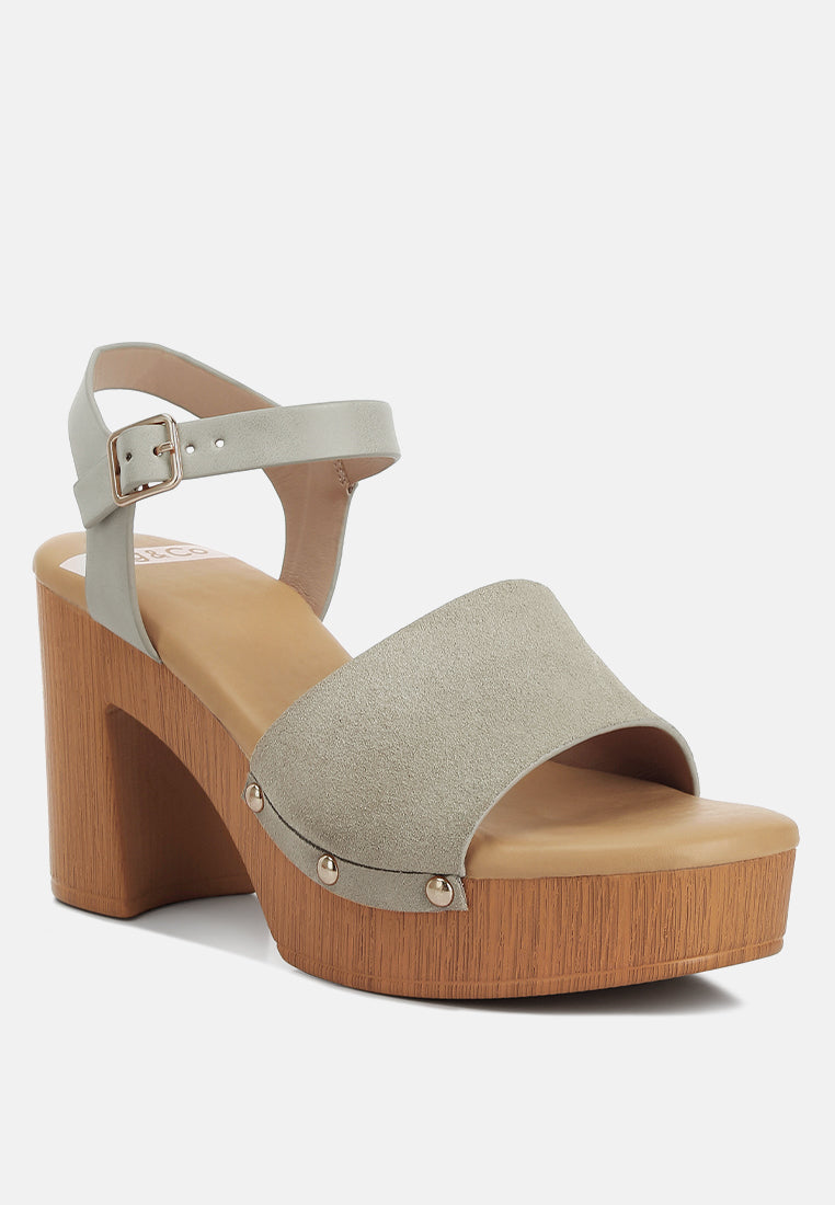  Daniela Genuine Suede Leather High Block Sandals