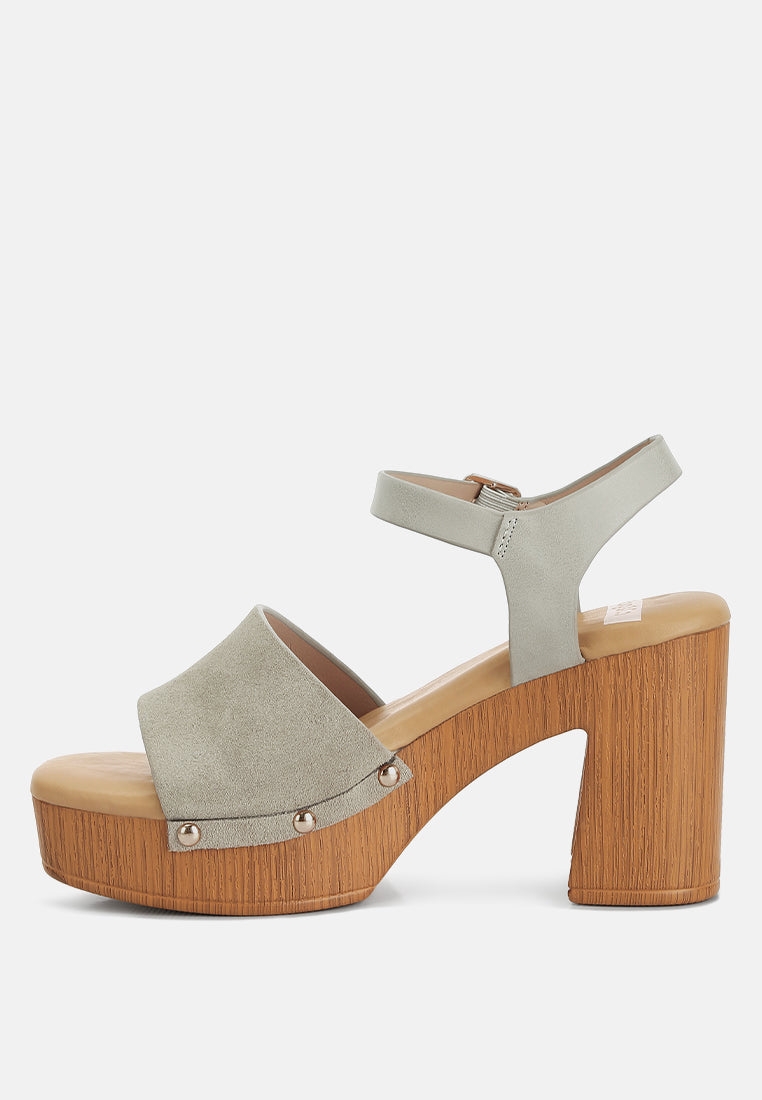  Daniela Genuine Suede Leather High Block Sandals