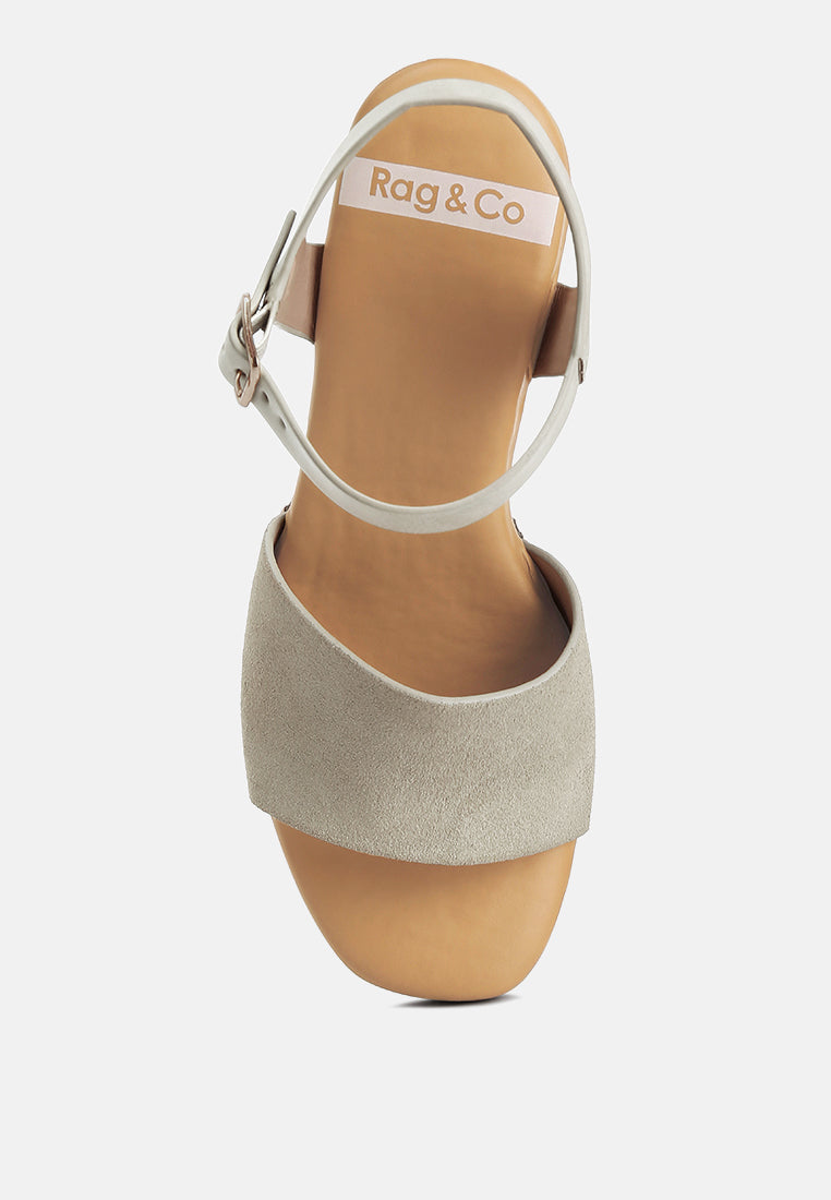 Daniela Genuine Suede Leather High Block Sandals