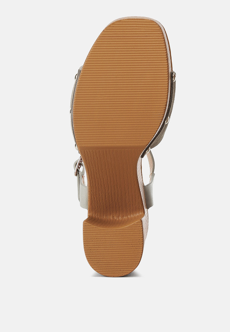  Daniela Genuine Suede Leather High Block Sandals