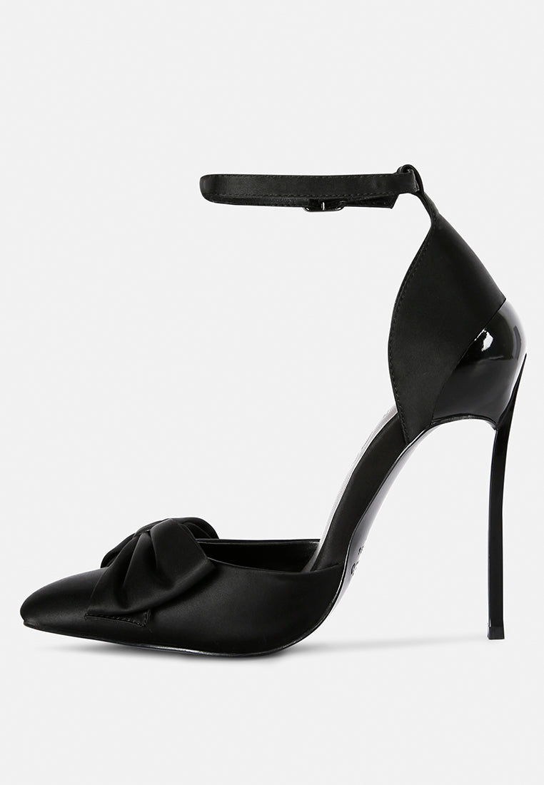  DINGLES Black Bow Embellished Satin Stiletto Sandals