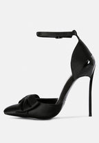  DINGLES Black Bow Embellished Satin Stiletto Sandals