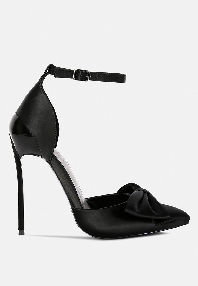  DINGLES Black Bow Embellished Satin Stiletto Sandals