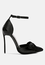  DINGLES Black Bow Embellished Satin Stiletto Sandals
