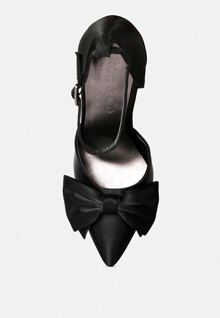  DINGLES Black Bow Embellished Satin Stiletto Sandals