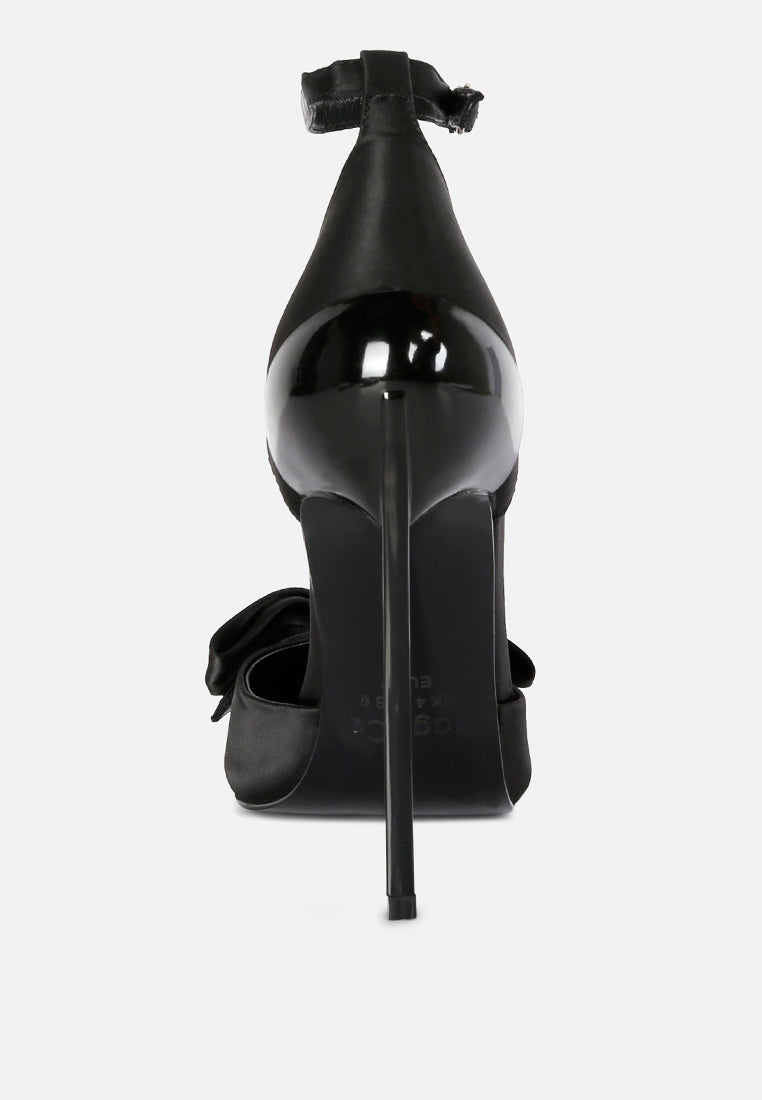  DINGLES Black Bow Embellished Satin Stiletto Sandals