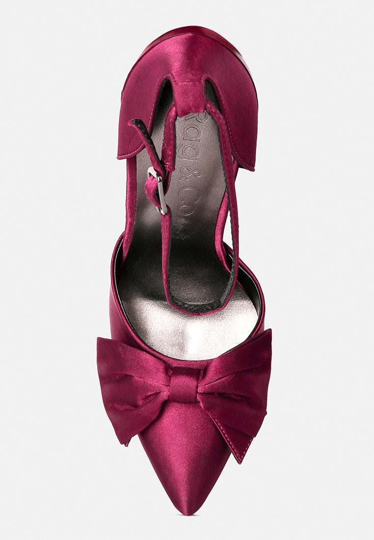  DINGLES Burgundy Bow Embellished Satin Stiletto Sandals