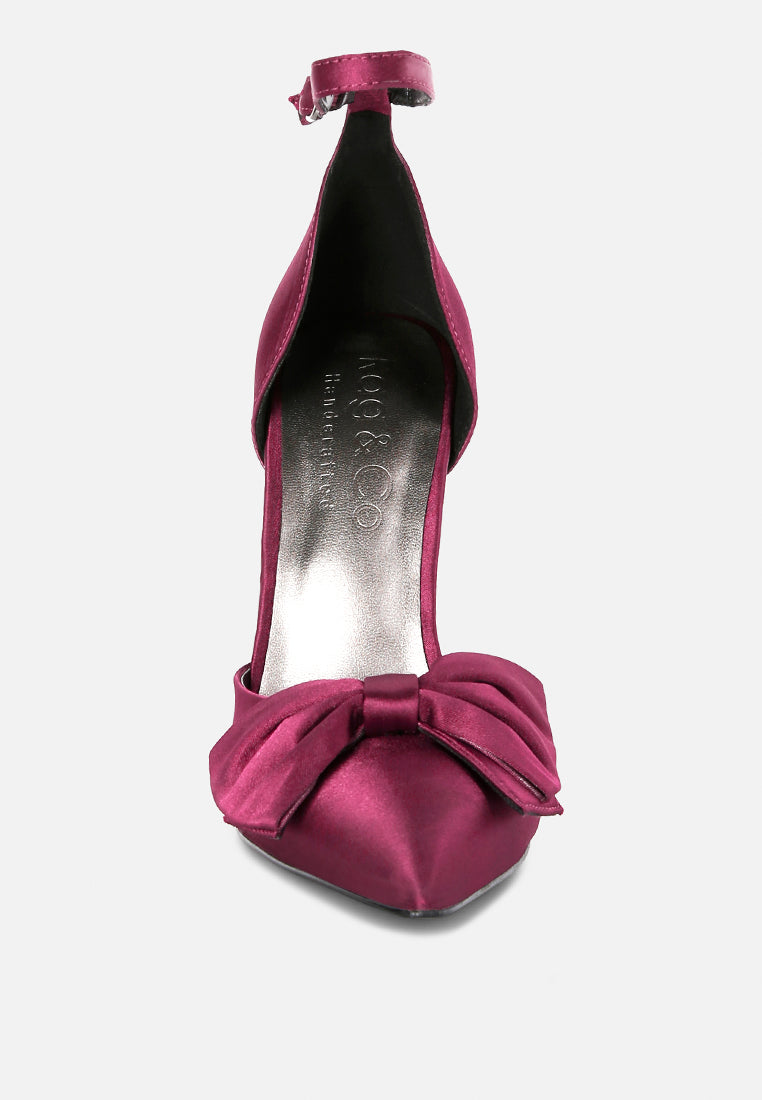  DINGLES Burgundy Bow Embellished Satin Stiletto Sandals