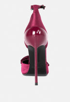  DINGLES Burgundy Bow Embellished Satin Stiletto Sandals