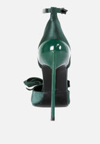  DINGLES Green Bow Embellished Satin Stiletto Sandals