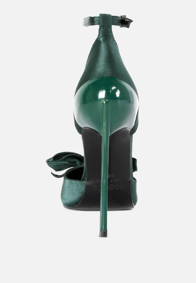  DINGLES Green Bow Embellished Satin Stiletto Sandals