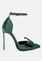  DINGLES Green Bow Embellished Satin Stiletto Sandals