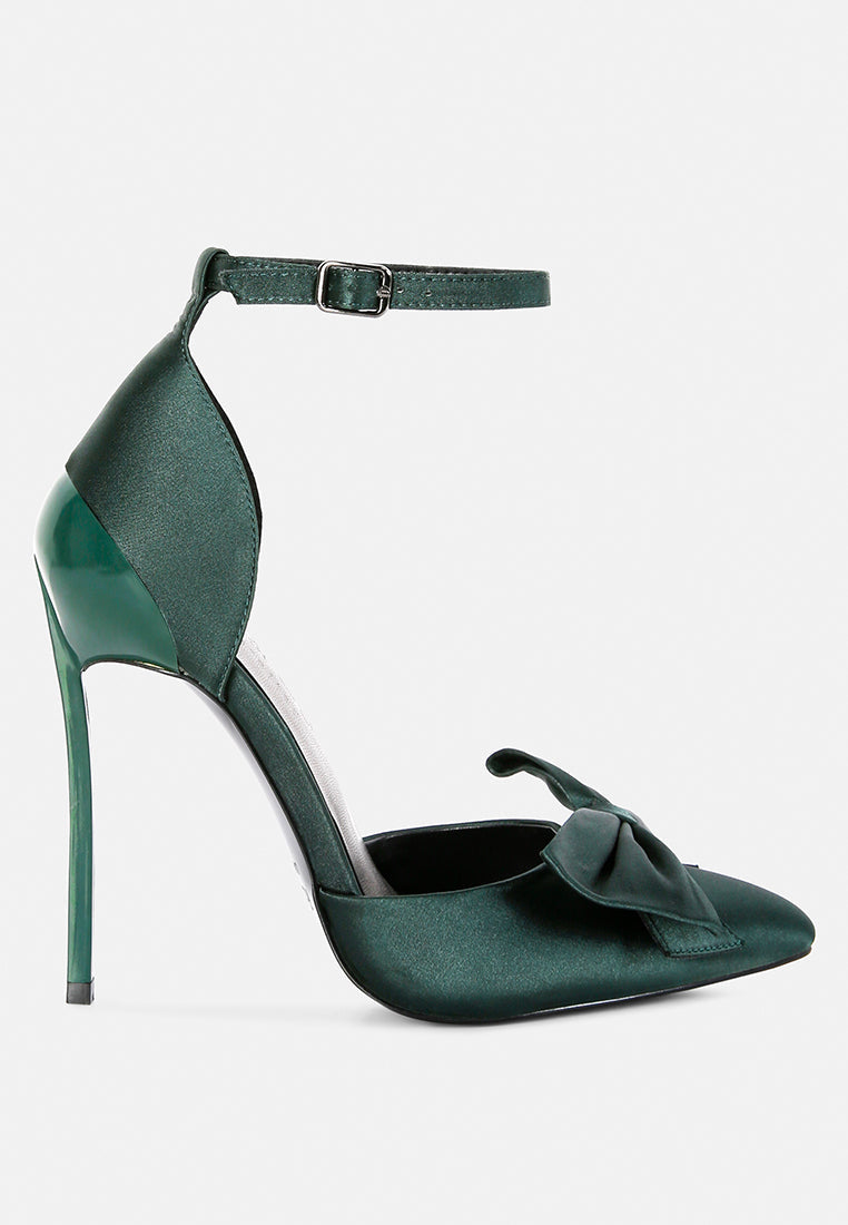  DINGLES Green Bow Embellished Satin Stiletto Sandals