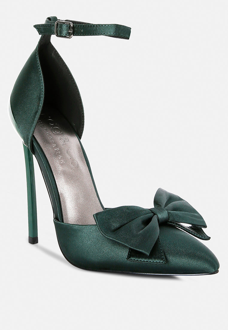  DINGLES Green Bow Embellished Satin Stiletto Sandals