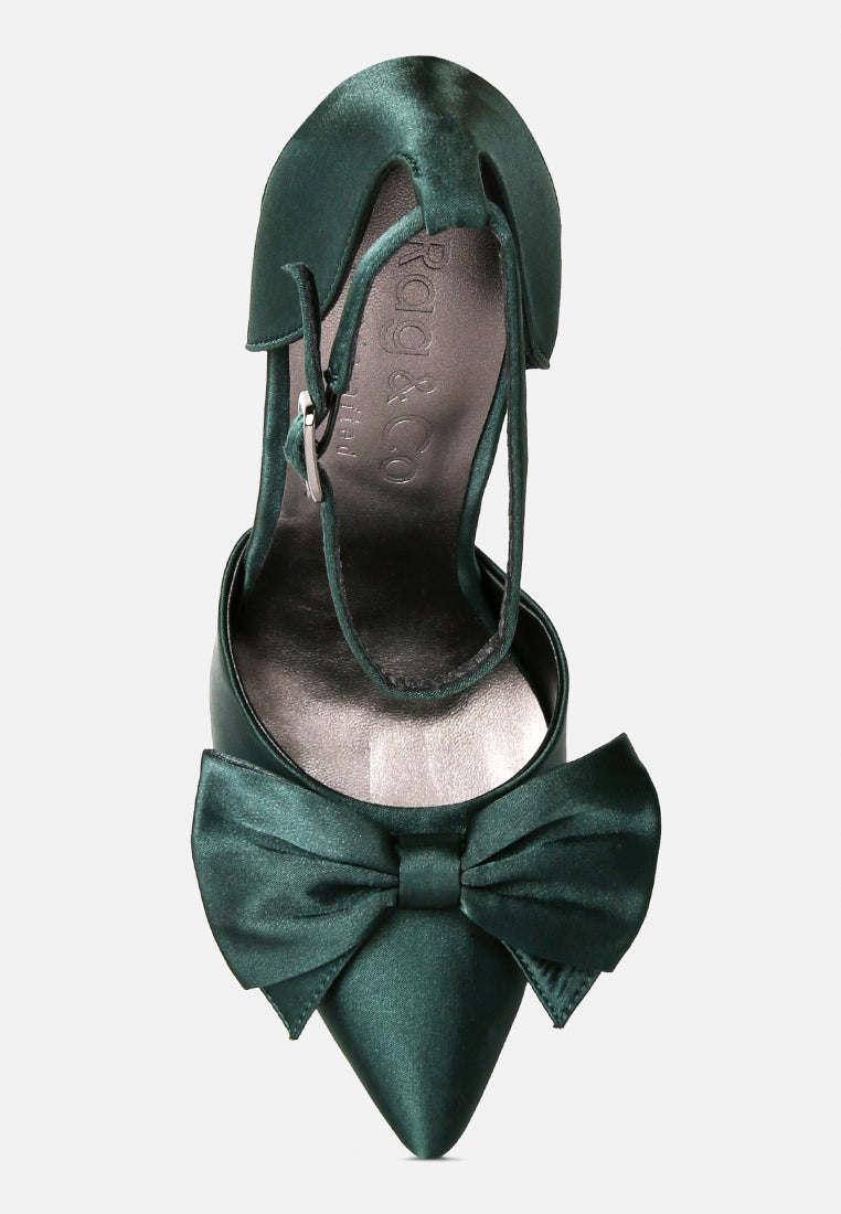  DINGLES Green Bow Embellished Satin Stiletto Sandals