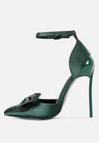  DINGLES Green Bow Embellished Satin Stiletto Sandals