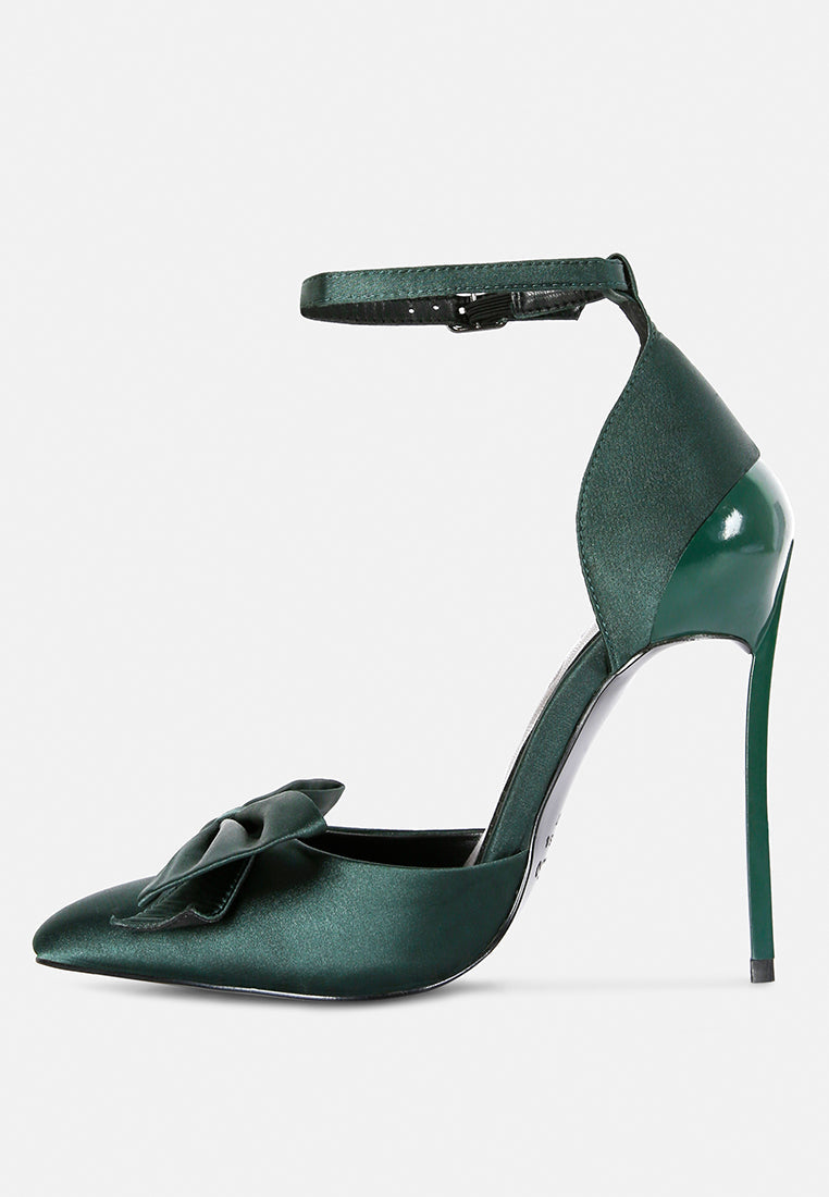  DINGLES Green Bow Embellished Satin Stiletto Sandals