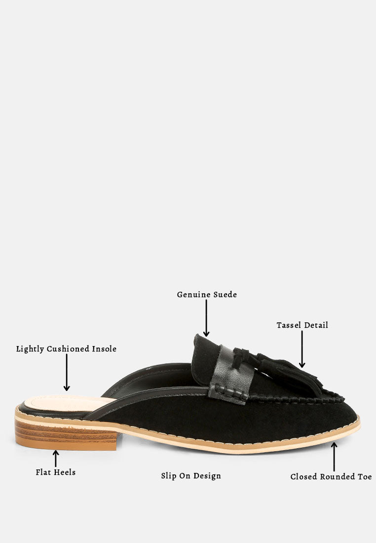  EDMANDA Tassle Detail Leather Mules In Black