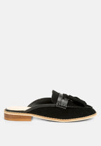  EDMANDA Tassle Detail Leather Mules In Black
