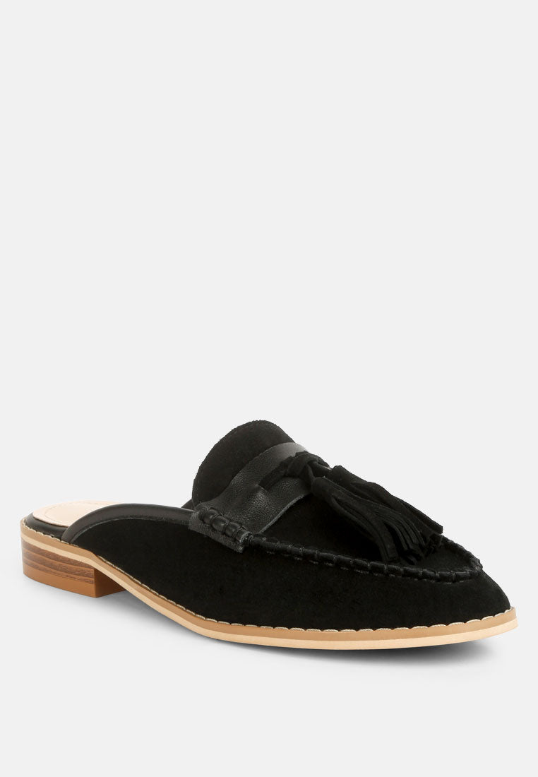  EDMANDA Tassle Detail Leather Mules In Black