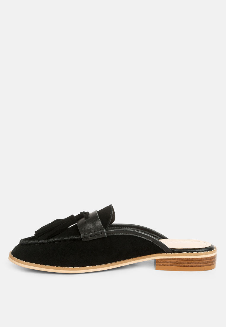  EDMANDA Tassle Detail Leather Mules In Black