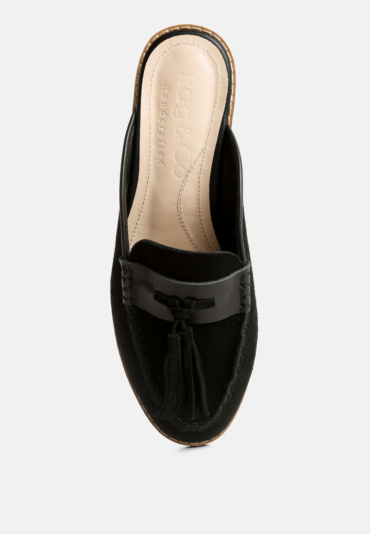  EDMANDA Tassle Detail Leather Mules In Black