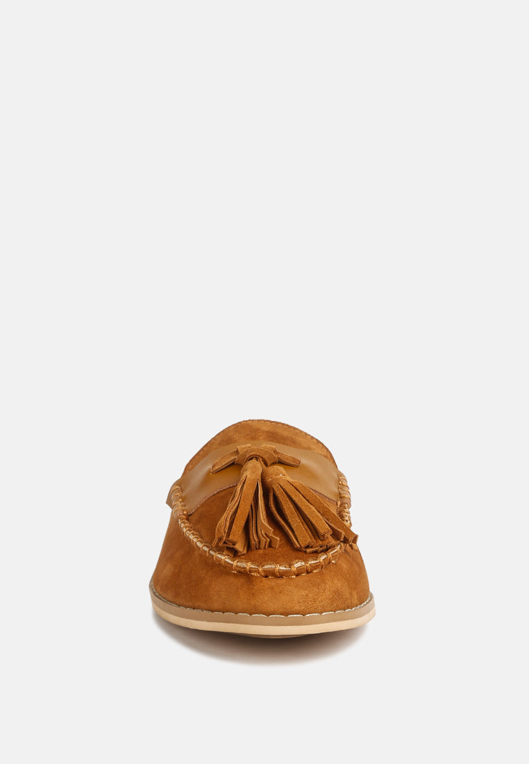  EDMANDA Tassle Detail Leather Mules In Light Tan