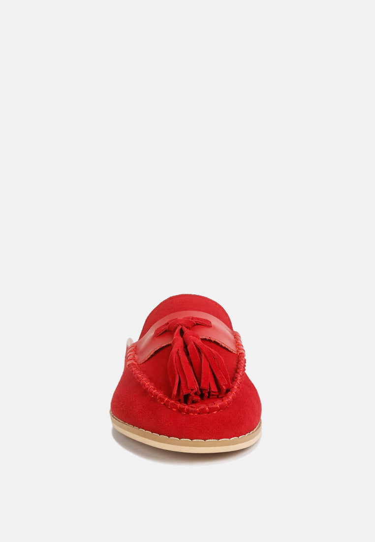  EDMANDA Tassle Detail Leather Mules In Red