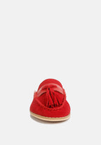  EDMANDA Tassle Detail Leather Mules In Red