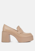  Elspeth Heeled Platform Leather Loafers In Sand