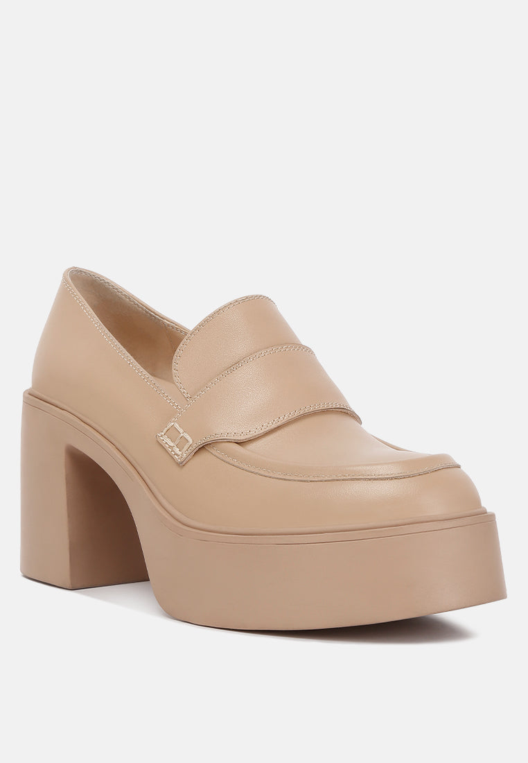  Elspeth Heeled Platform Leather Loafers In Sand