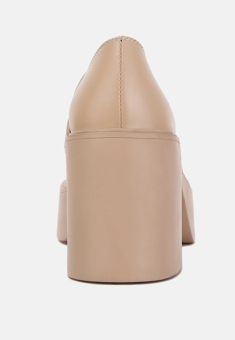  Elspeth Heeled Platform Leather Loafers In Sand