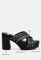  FInley Raffia High Block Heel Clogs In Black