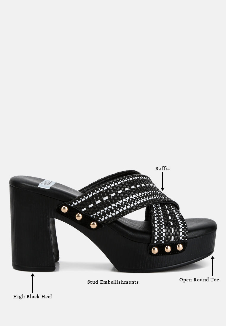  FInley Raffia High Block Heel Clogs In Black