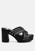  FInley Raffia High Block Heel Clogs In Black