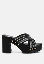  FInley Raffia High Block Heel Clogs In Black